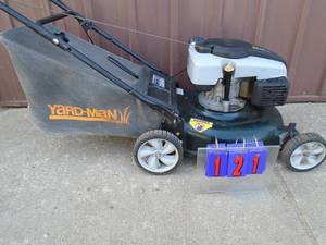 lot 121 image: Yardman push mower. Kohler motor with rear bagger. Tested & works. As shown.