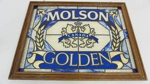 lot 19 image: Wood Framed Molson Golden Canada Sign-17 12  x  13 12