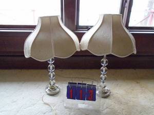 lot 113 image: Qty of 2 acrylic table lamps with shades. Very nice condition. As shown.