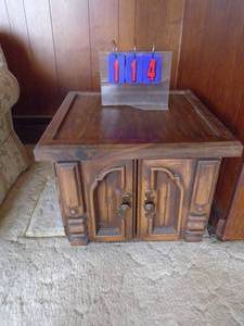 lot 114 image: Wood end table with storage. As shown.