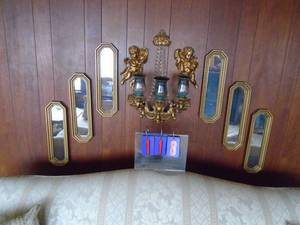 lot 118 image: Mirror & wall sconces. All Pieces shown. Old finish. Nice condition. As shown.