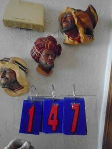 lot 147 image: Qty of 3 middle eastern plaster head figures. Made in england. As shown.