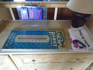 lot 207 image: Pabst blue ribbon thermometer. Very nice & Homer hankies. As shown.