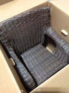 lot 64 image: Hampton Bay Cambridge Brown Wicker Outdoor Patio Rocking Chair with CushionGuard Midnight Navy Blue Cushions good condition - review all pictures