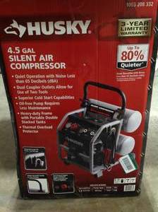 lot 92 image: Husky 4.5 GAL Silent Air Compressor -Customer returns  review all pictures