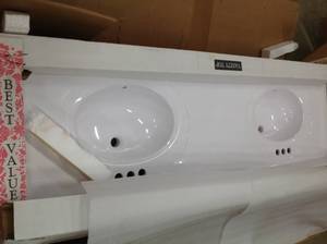 lot 7 image: Design House 73 in. W Cultured Marble Vanity Top in Solid White with Solid White Double Basin Good condition - review all pictures