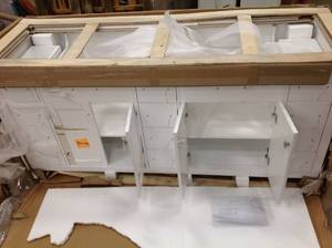 lot 21 image: Virtu USA Caroline Parkway 72 in. W Bath Vanity Cabinet Only in White good condition - review all pictures