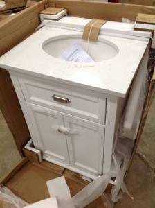 lot 24 image: Home Decorators Collection Lamport 25 in. x 22 in. Bath Vanity in White with Engineered Stone Vanity Top in Artisan White with White Sink - news - review all pictures