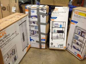 lot 52 image: Mix lot of HDX Shelves & Cabinets - various conditions - review all pictures