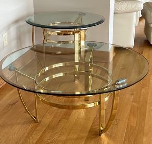 lot 3 image: Two Brass and Glass Topped Accent Tables