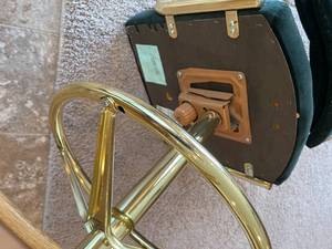 lot 41 image: 4 Brass Padded Swivel Bar Stools with Wooden Armrests