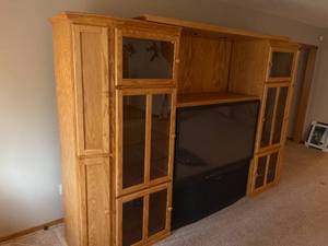 lot 46 image: Oak Entertainment Center with Glass Doors