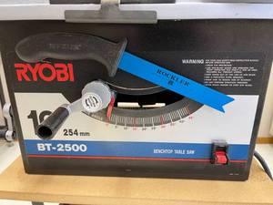 lot 59 image: Ryobi 10 Inch Benchtop Table Saw on Iron Horse Stand