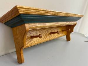 lot 158 image: Oak Wall Mount Shelf  Coat Rack