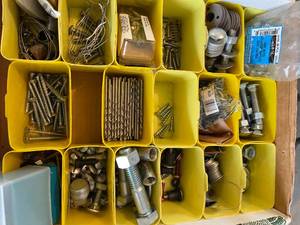 lot 212 image: Large Selection of Nails, Screws, Nuts, Bolts, Drill Bits and More