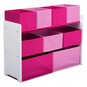 Delta Children Deluxe Multi-Bin Toy Organizer with Storage Bins, WhitePink Bins
