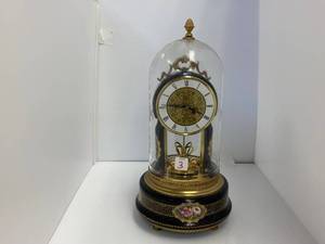lot 3 image: Vintage T Limoges cobalt porcelain Table clock victorian style domed glass marked