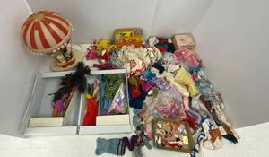 lot 10 image: Vintage Barbies, Barbie case, Clothes and kids lamp