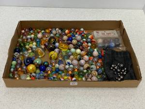 lot 11 image: Box of Vintage misc. Marbles and Steelies