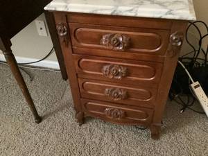 lot 50 image: Antique Marble-Top Mahogany Side Chest with Drawers