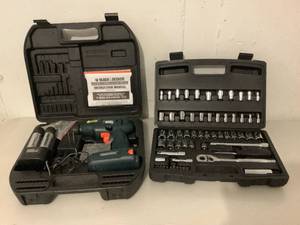 lot 96 image: Black and Decker Cordless Drill and Husky Socket Set