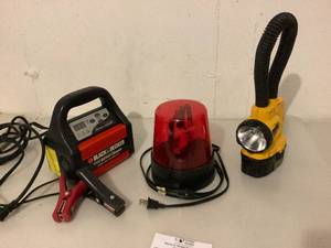 lot 97 image: Black & Decker Battery Charger, DeWALT Flashlight, Red Light