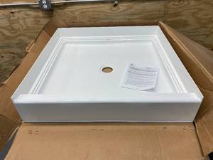 lot 53 image: AQUATIC A2 36 in. x 36 in. Single Threshold Center Drain Shower Base in White