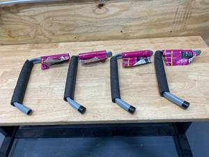 lot 133 image: EVERBILT Lot of 4-  Heavy Duty Wall Mounted Steel Padded Arm Hanger in Gray 50 lbs