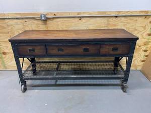 lot 137 image: 3 Drawer Work Bench on Casters with Storage Underneath
