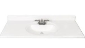 lot 203 image: 49 in. x 22 in.White White Cultured Marble Integral Single Sink Bathroom Vanity Top.