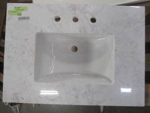 lot 213 image: 31 in. W x 22 in. D Stone Effect Vanity Top in Lunar with White Sink, SE3122R-LR.