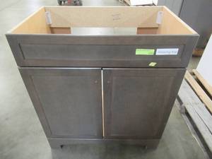 lot 218 image: Drayden Gray Single Sink Vanity Cabinet 30-in x 19-in - Scratch and Dent - No Top.