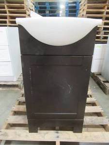 lot 231 image: Style Selections Euro 19-in Espresso Single Sink Bathroom Vanity with White Cultured Marble Top CE29E18-SS - Scratch and Dent, Cracked Door.