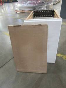 lot 235 image: Acadia 12-in White Bathroom Vanity Cabinet with Mirror, CF01N12-SS - Scratch and Dent, No Top.