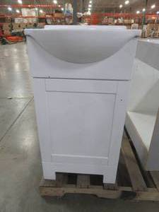 lot 240 image: White Single Sink Vanity with White Cultured Marble Top. 18-in x 19-in CE29118-SS - Scratch and Dent.