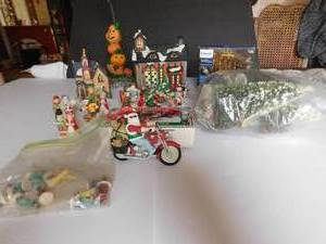 Box of christmas village houses & accessories