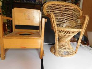 Vintage Potty Chair And  sm Wicker Chair