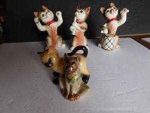 3 Ceramic Cats and Salt & Pepper Shaker Cats
