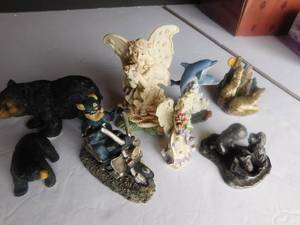 Box of 13 Ceramic Guardian Angels, 4 Dolphins, 2 Wolves, 1 Hog, 6 bears, 1 metal Figurine