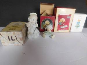 2 Hallmark Ornaments  8 maids a MilkingStanley & Dennis, 2 Precious Moment Figurines