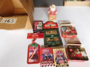 Box of Coca-Cola Items (2004 Trinket Box, 2 Suitcase Tins, 3 Decks of Cards,etc