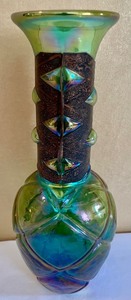Unique Art Glass Vase with Metal Accents