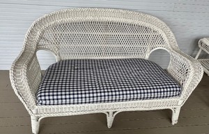 Lovely Vintage Wicker Settee, Coffee Table and End Table