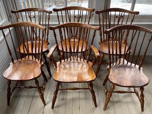 Set of Six Pennsylvania Home Cherry Windsor Brace Back Dining Room Chairs