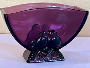 Pair of Amethyst and Frosted Bird Figurine Vases