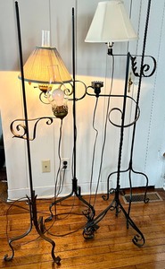 Four Vintage Black Metal Floor Lamps