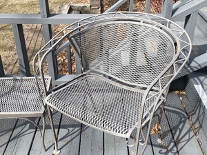 Vintage Pair of Metal Chairs and Small Accent Table