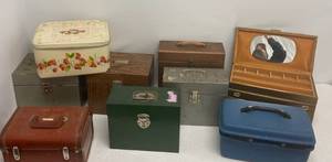 lot 6 image: Vintage Luggage, Tin File boxes, Tin Bread box and Jewelry box