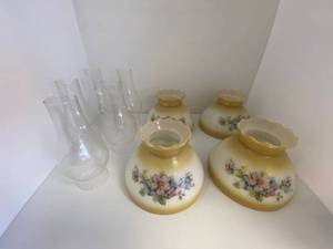 lot 10 image: Vintage Glass Chimneys and Glass lamp Shades