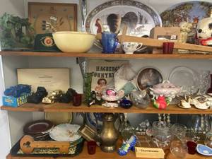 lot 38 image: Four Large Shelves full of Misc. Household items.
